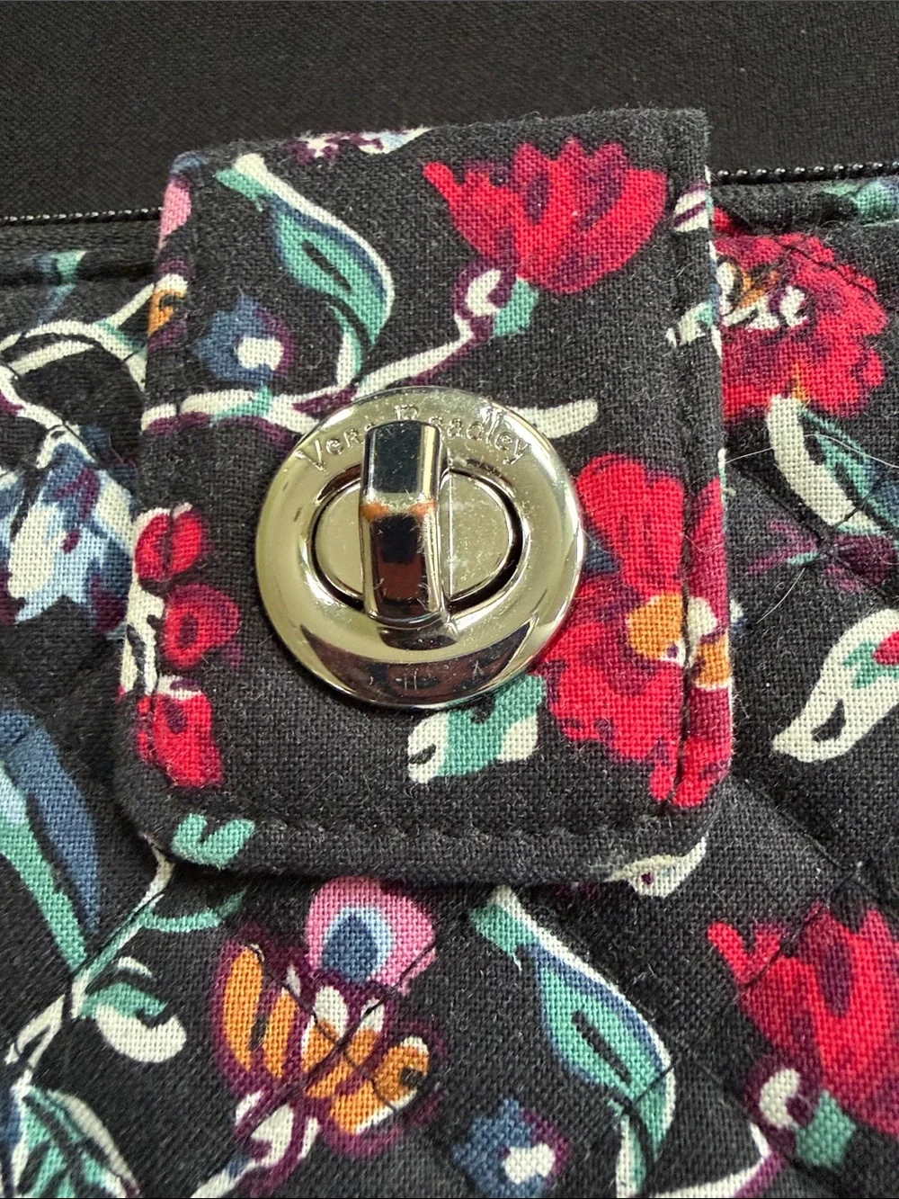 Vera Bradley Black Quilted Wallet with Red Floral Print - Picture 3 of 10